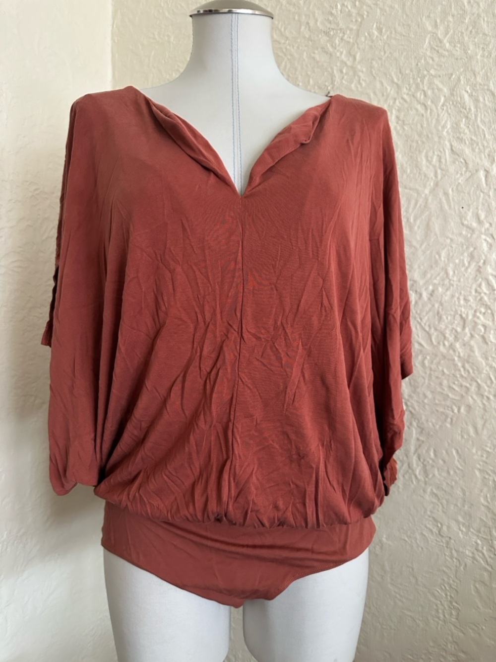 Anthropologie Floreat Terracotta Split Neck Bodysuit Small